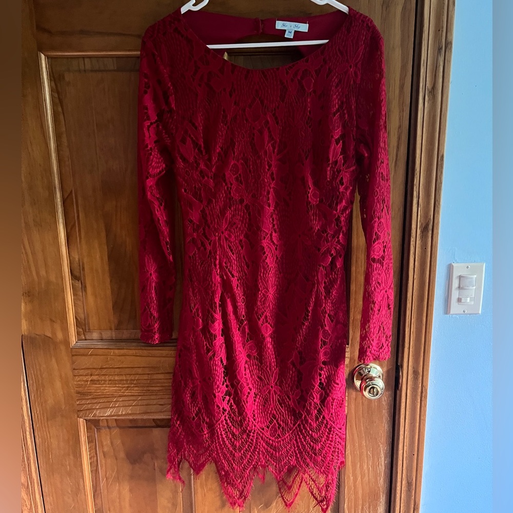 She + Sky red lace dress